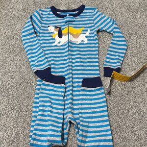 Carter's Blue and Gray Striped Footie with Dog Design